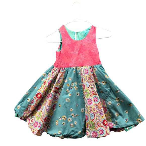 Matilda Jane Other - Matilda Jane Floral Bubble Hem Dress Girls 6 Pink Teal Sleeveless Heart Pocket